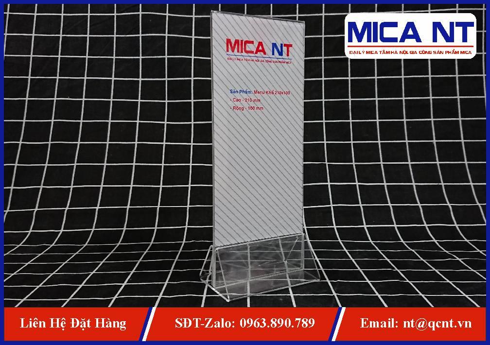 Kệ Menu Mica Chân Hình Tam Giác Liền Khổ 210x100